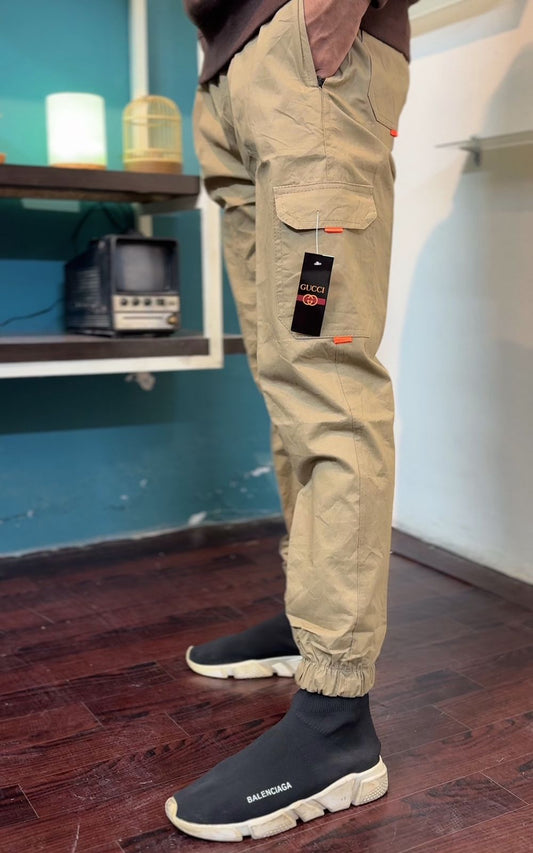 Men's Solid Color Cargo Trousers With Pockets